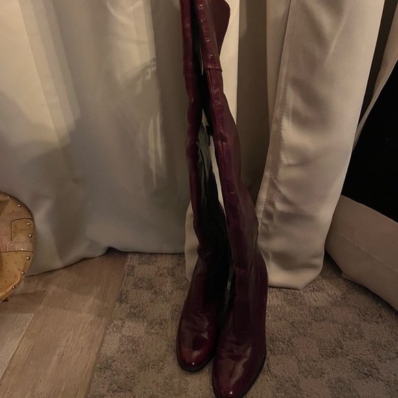 Nina Vintage Women's Burgundy Leather Knee-High Boots Preloved - Picture 4 of 12